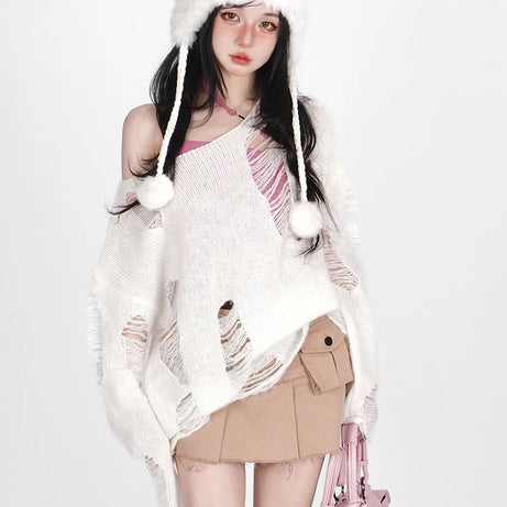 Shattered Threads Y2k Distressed Sweater Shoptery