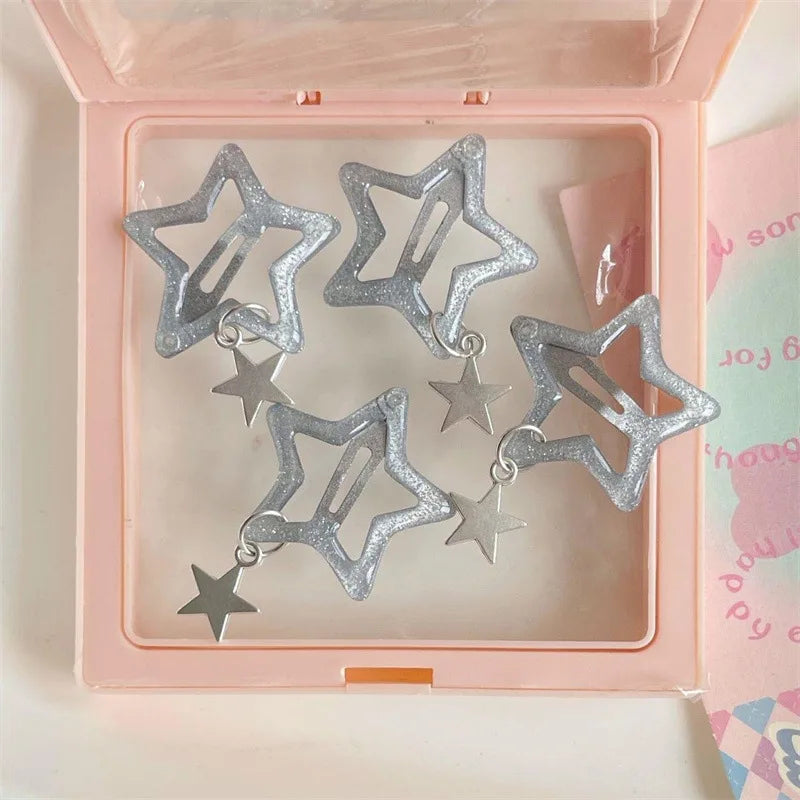 Decora Glitter Star Snap Hair Clips with Charm — Set of 4 Shoptery