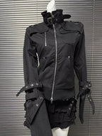 Visual Kei Multi-Buckle Black Bomber Jacket with Military Detail Shoptery