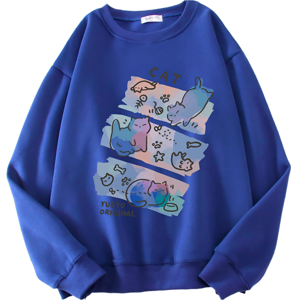 Pastel Meow Mix Kawaii Sweatshirt Blue Shoptery
