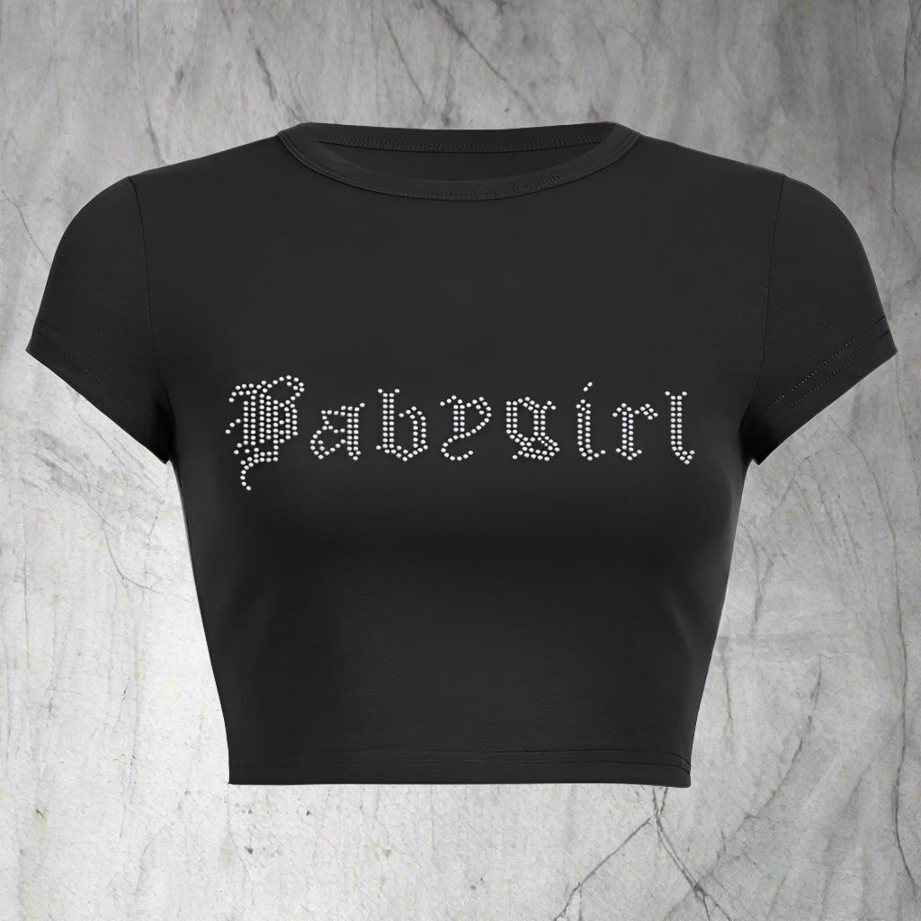 Crystal Babygirl Graphic Alt Crop Top tz086-black Shoptery