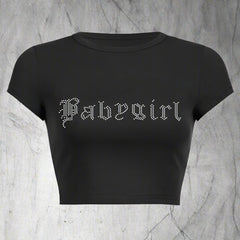 Crystal Babygirl Graphic Alt Crop Top tz086-black Shoptery