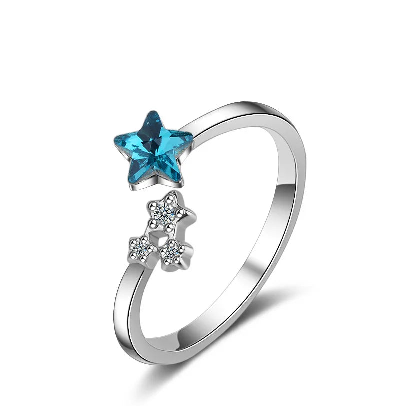 Blue Starlight Y2k Ring Silver J0253 Shoptery