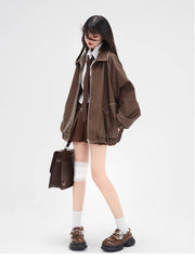 Autumn Scholar Zip Retro Jacket Brown Shoptery