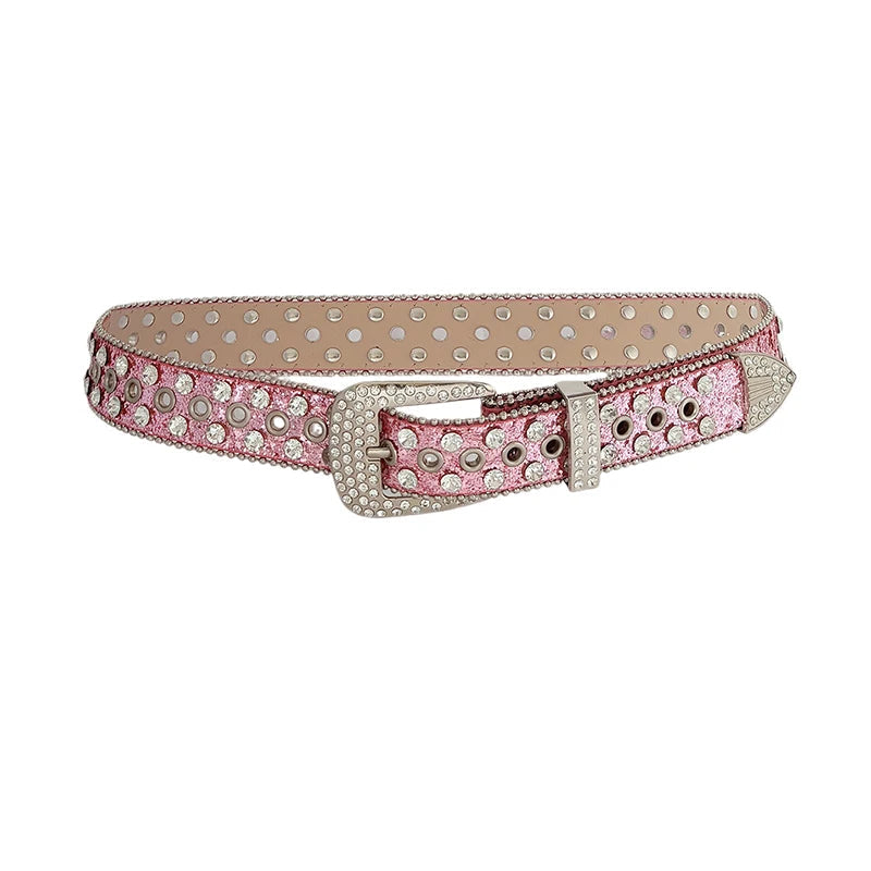 Gyaru Rhinestone Studded Bling Belt with Crystal Embellishments pink 106cm Shoptery Main image