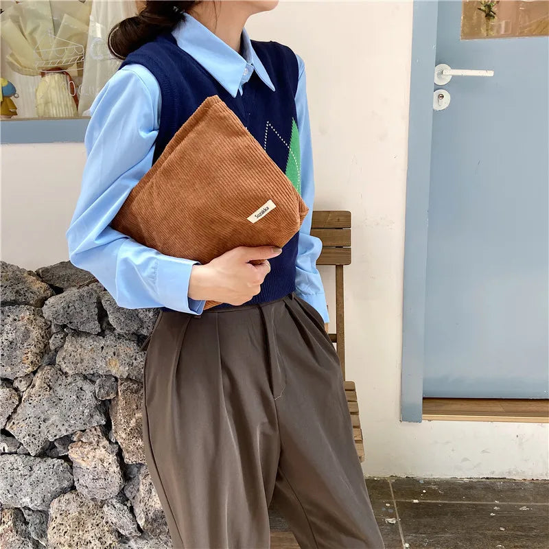 Cozy Ribbed Zipper Aesthetic Bag Shoptery