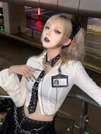 Visual Kei Spiked Collar Skull Studded Zipper PU Leather Necktie Shoptery