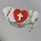 Menhera Cross Heart Wing Hair Clips with Syringe & Pill Charms white red Shoptery