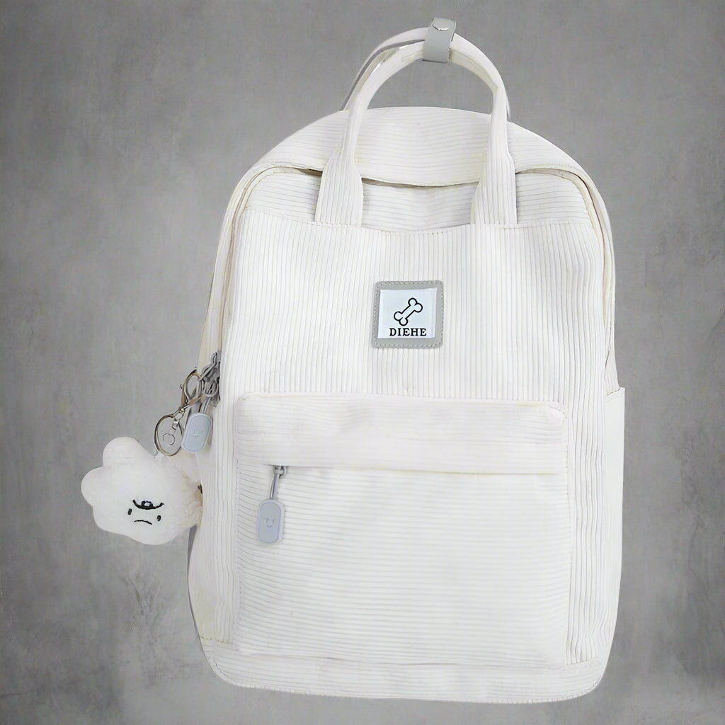 Teddy Corduroy Kawaii Backpack white Shoptery