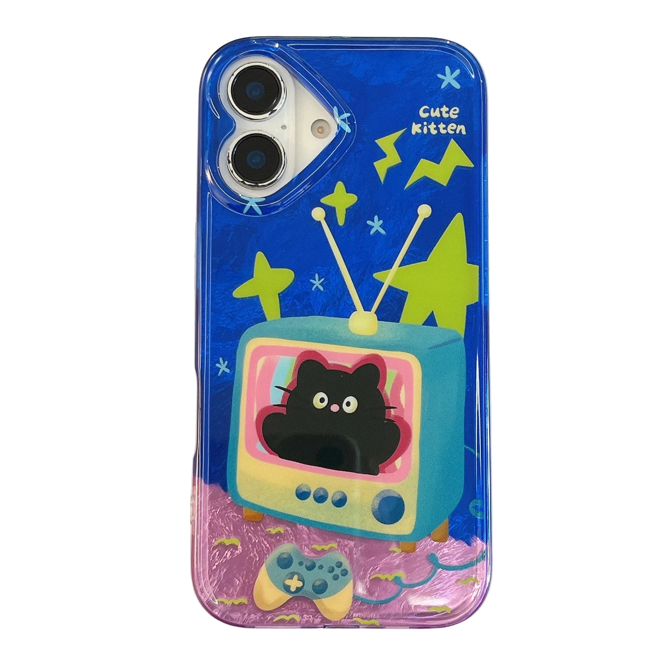 Blue Retro Cat TV Kawaii iPhone Case 1 Shoptery