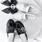 Jirai Kei Patent Platform Loafers with Rhinestone Heart Buckle Shoptery