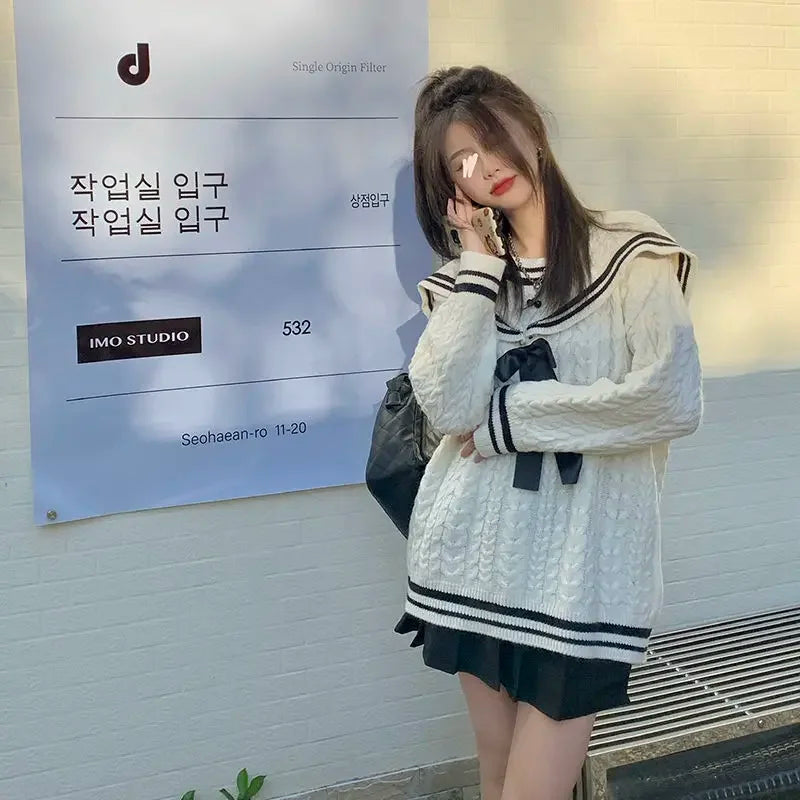 Jirai Kei Sailor Collar Cable Knit Sweater & Pleated Skirt Set Secondary image