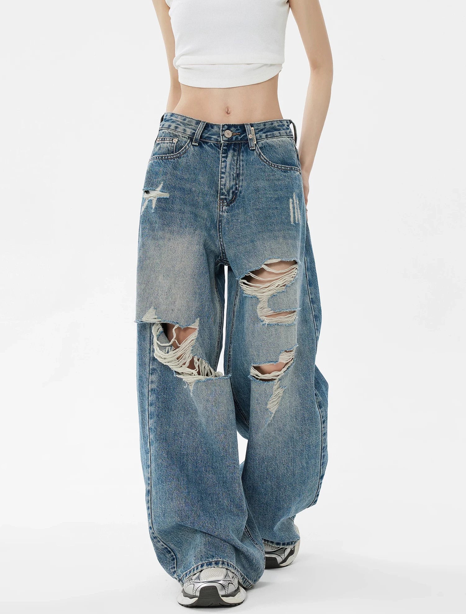 American Retro Ripped Jeans Blue Shoptery