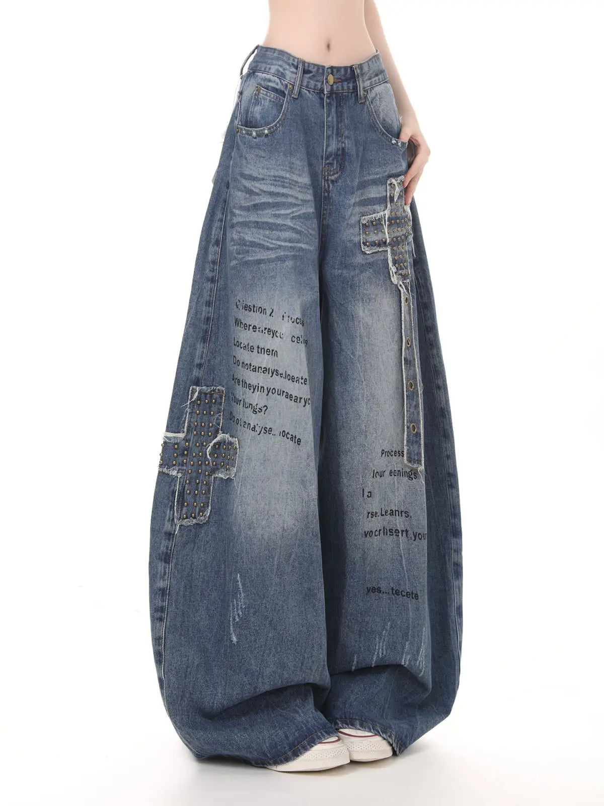 Retro Embroidered High Waist Wide Leg Jeans Shoptery