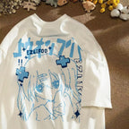 Menhera Pixel Anime Girl Graphic Oversized Cotton Tee Shoptery