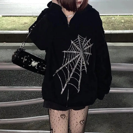 Crystal Web Zip Hoodie black Shoptery
