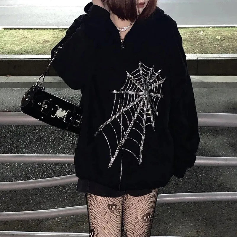 Crystal Web Zip Hoodie black Shoptery