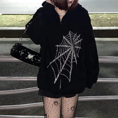 Crystal Web Zip Hoodie black Shoptery