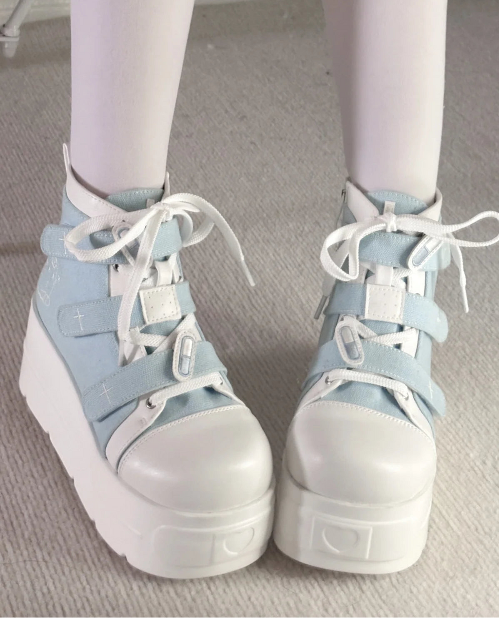 Fairy Kei Pastel Blue Platform Lace-Up High-Top Sneaker Boots Shoptery
