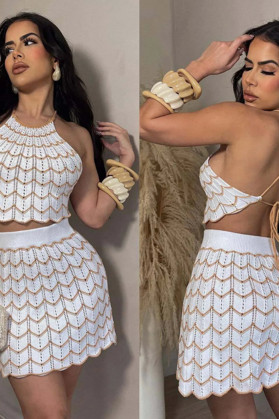 New Elegant Knitted 2 Piece Skirt Sets