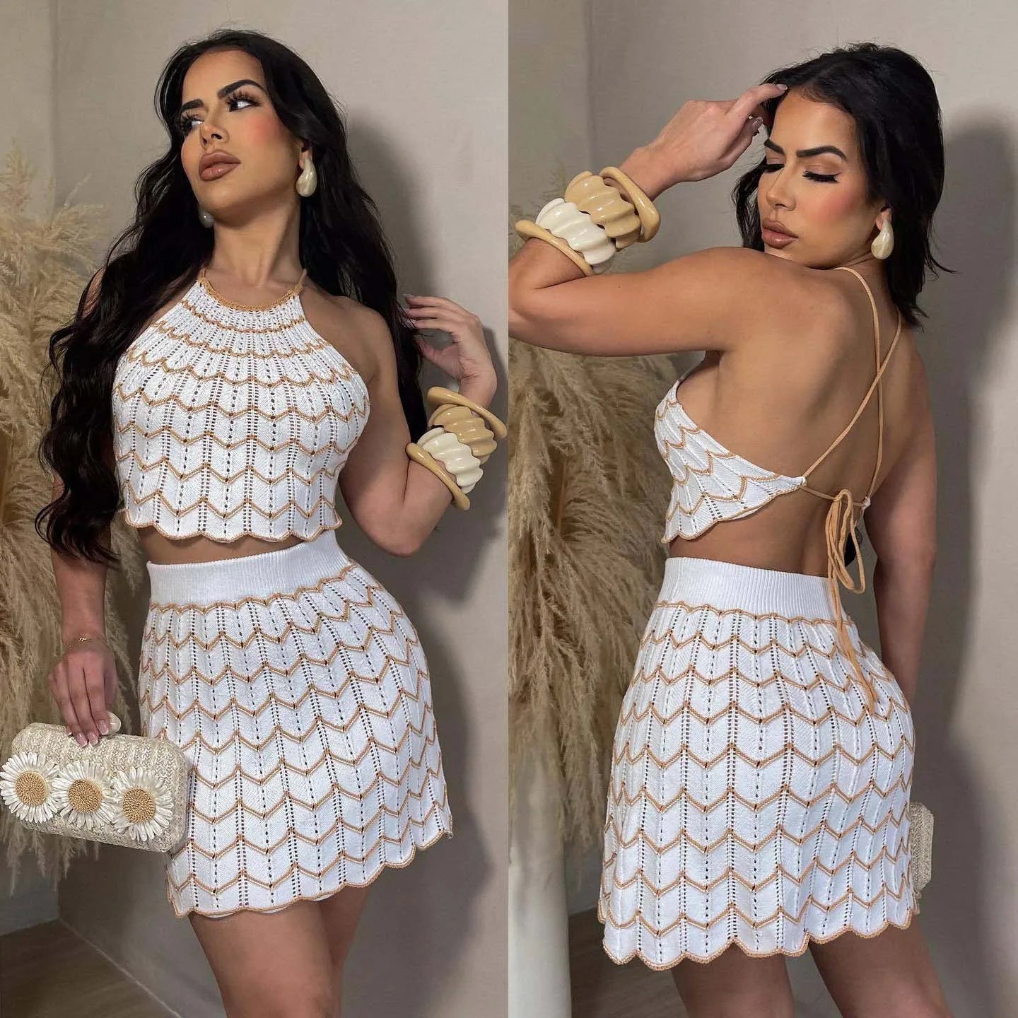 New Elegant Knitted 2 Piece Skirt Sets