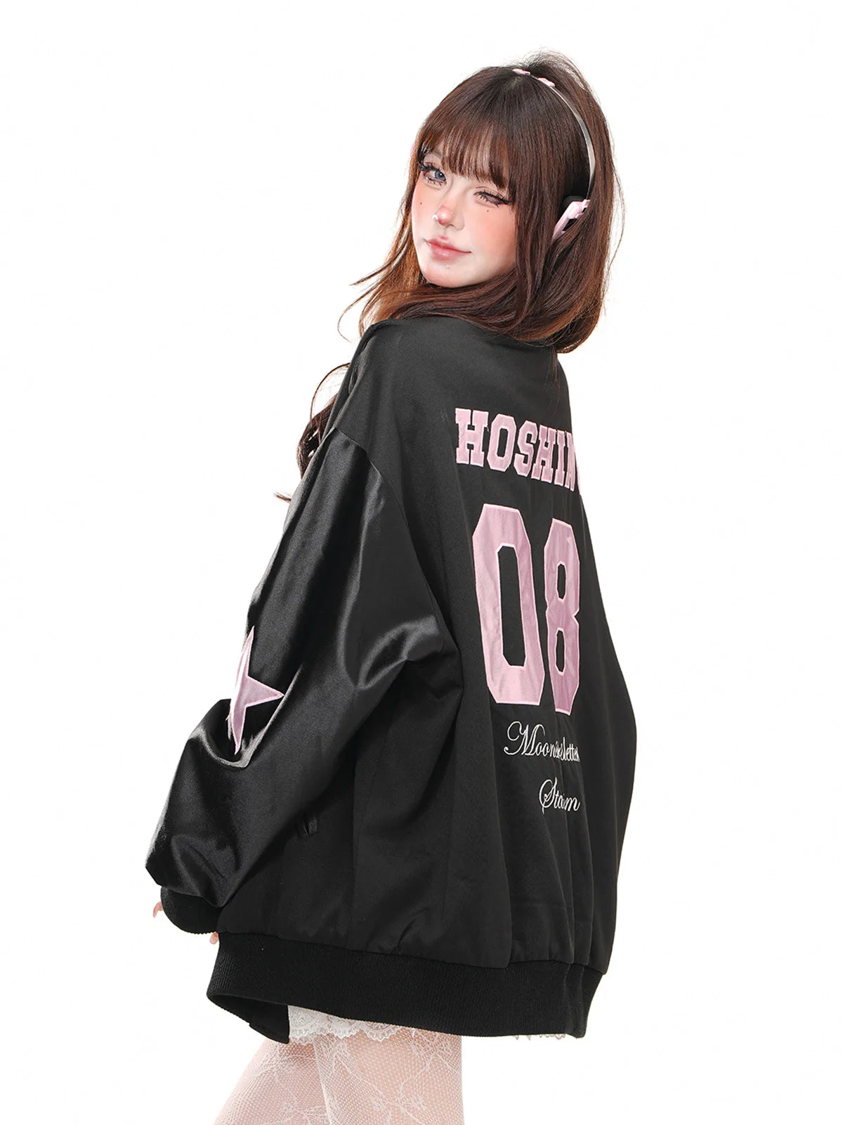 Kawaii Starwish Satin Bomber Jacket Shoptery
