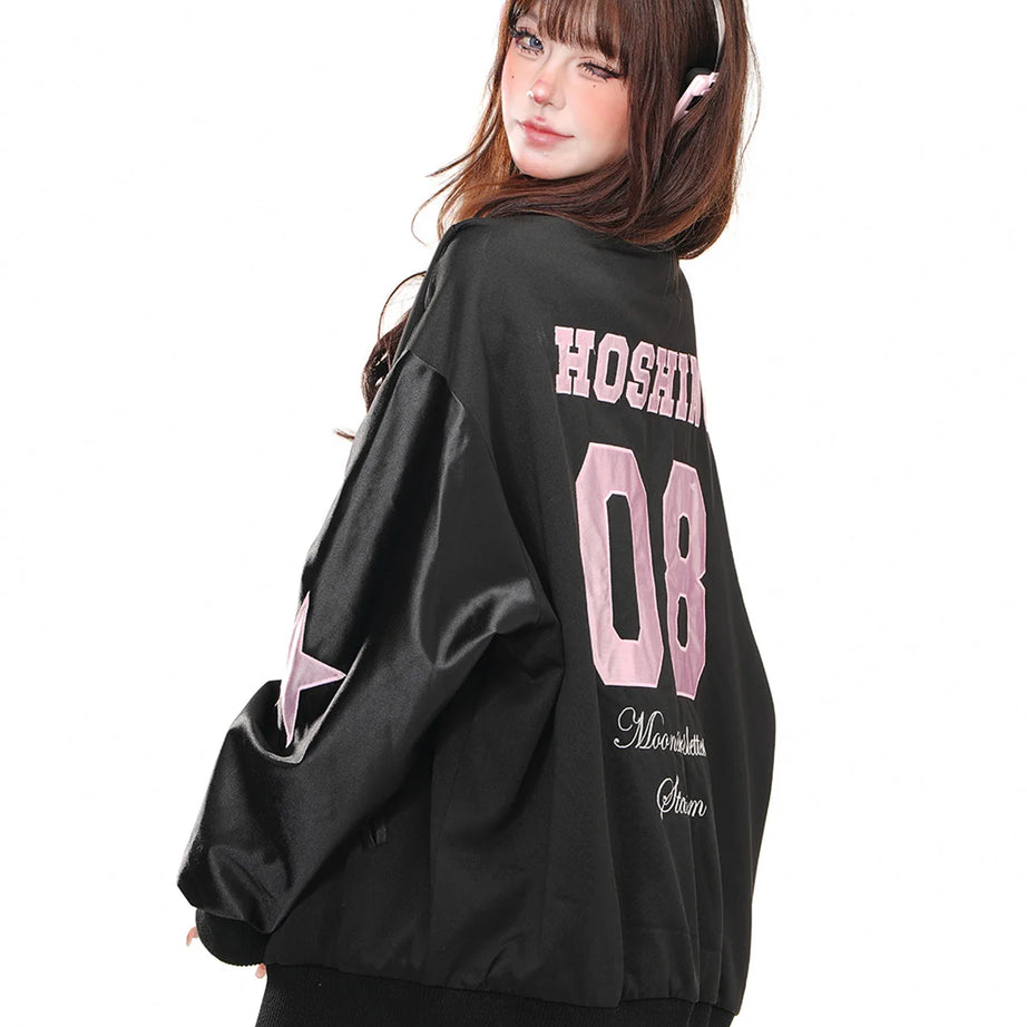Kawaii Starwish Satin Bomber Jacket Shoptery