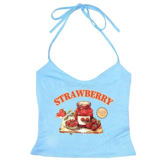 Aesthetic Sweet Strawberry Jam Top blue Shoptery