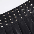 Visual Kei Black PU Leather Studded Pleated Mini Skirt Shoptery