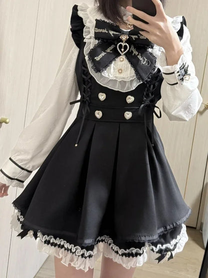 Jirai Kei Gothic Cross Lace Ruffle Blouse & Shorts Set 346 Set Shoptery