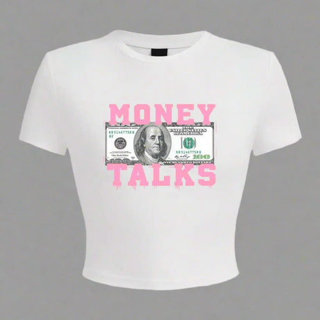 Money Talks Graphic Y2k Crop Top White Shoptery