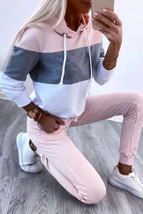 New Colorblock Long Sleeve Hoodie Cuffed Casual Pants