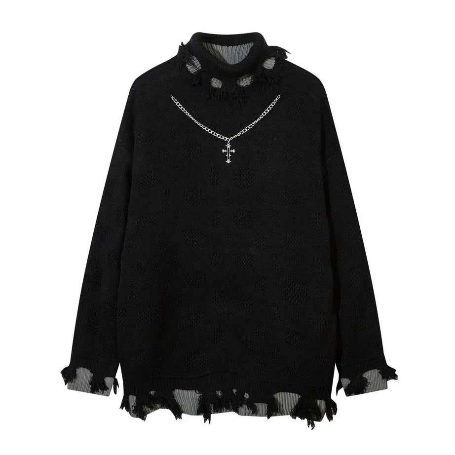 Reverie Edgy Distressed Sweater black Shoptery