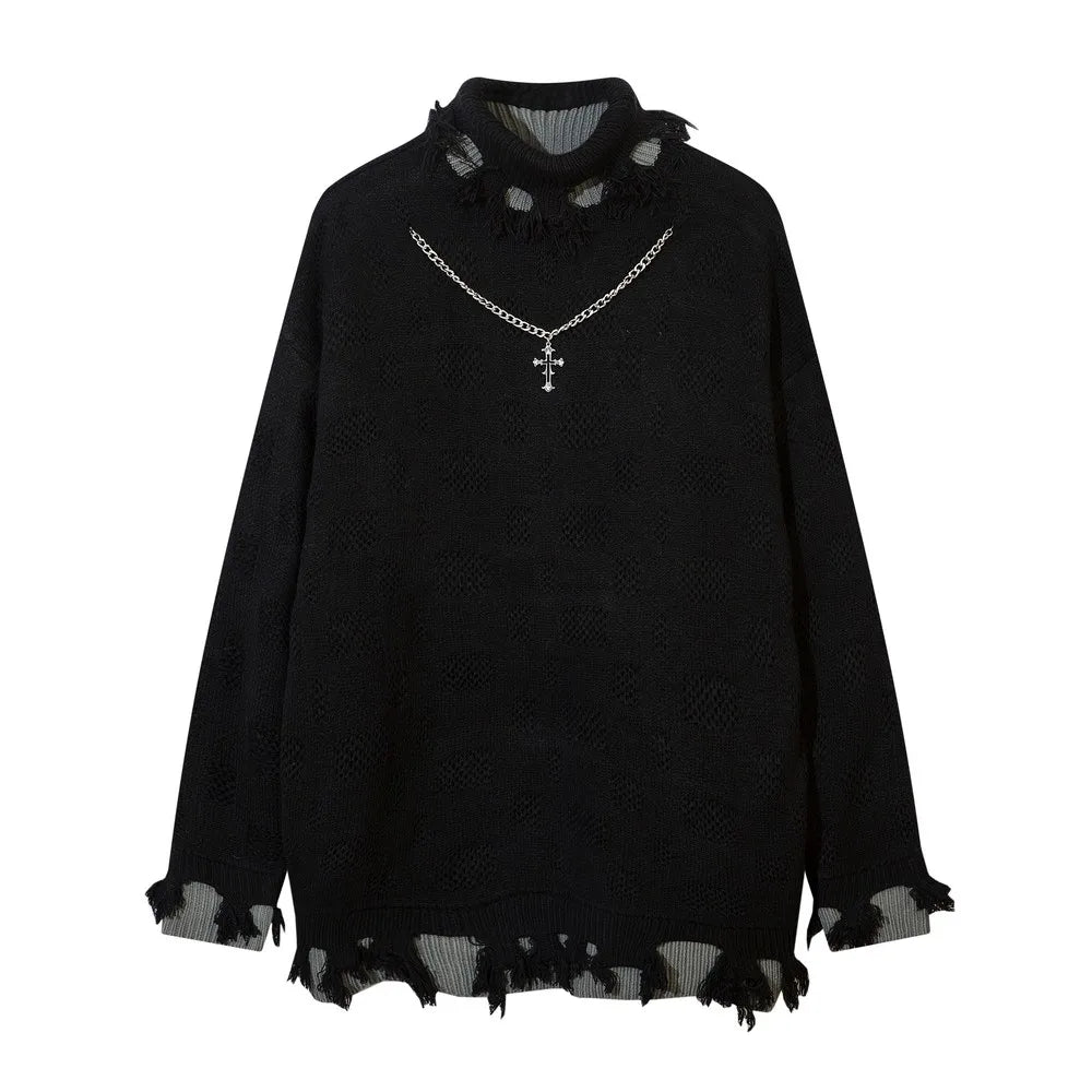 Reverie Edgy Distressed Sweater black Shoptery