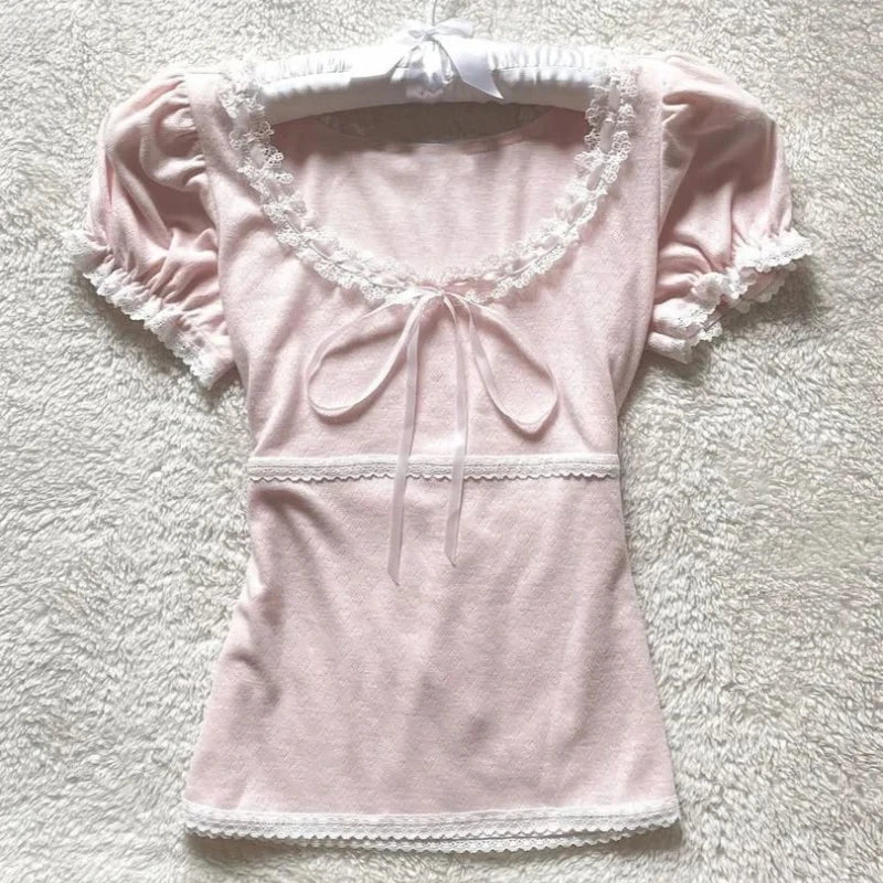 Coquette Sugar Bow Soft Girl Top Pink Shoptery