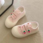 Fairy Kei Strawberry Canvas Platform Sneakers with Velcro Straps Pink Shoptery