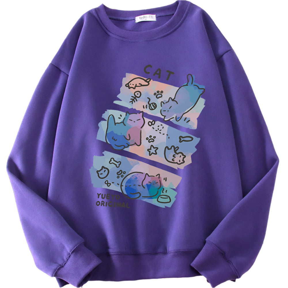 Pastel Meow Mix Kawaii Sweatshirt Purple Shoptery