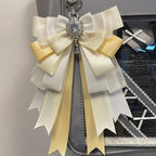 Fairy Kei Layered Satin Bow Charm Pendant with Crystal Jewel Yellow Shoptery