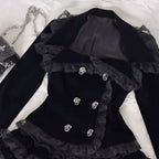 Visual Kei Black Velvet Ruffle Lace Cross Jacket & Mini Skirt Set Only tops Shoptery