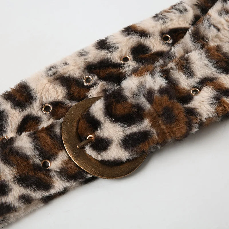 Gyaru Leopard Faux Fur Belt with Antique Gold Buckle Shoptery