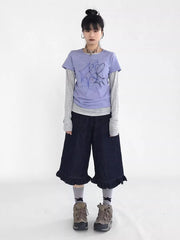 Y2k Indigo Ruffle Hem Shorts Shoptery