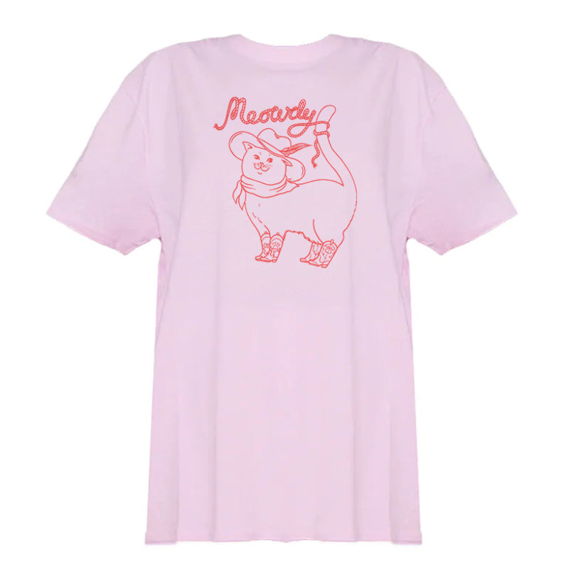 Aesthetic Cowboy Cat Graphic T-shirt Pink Shoptery