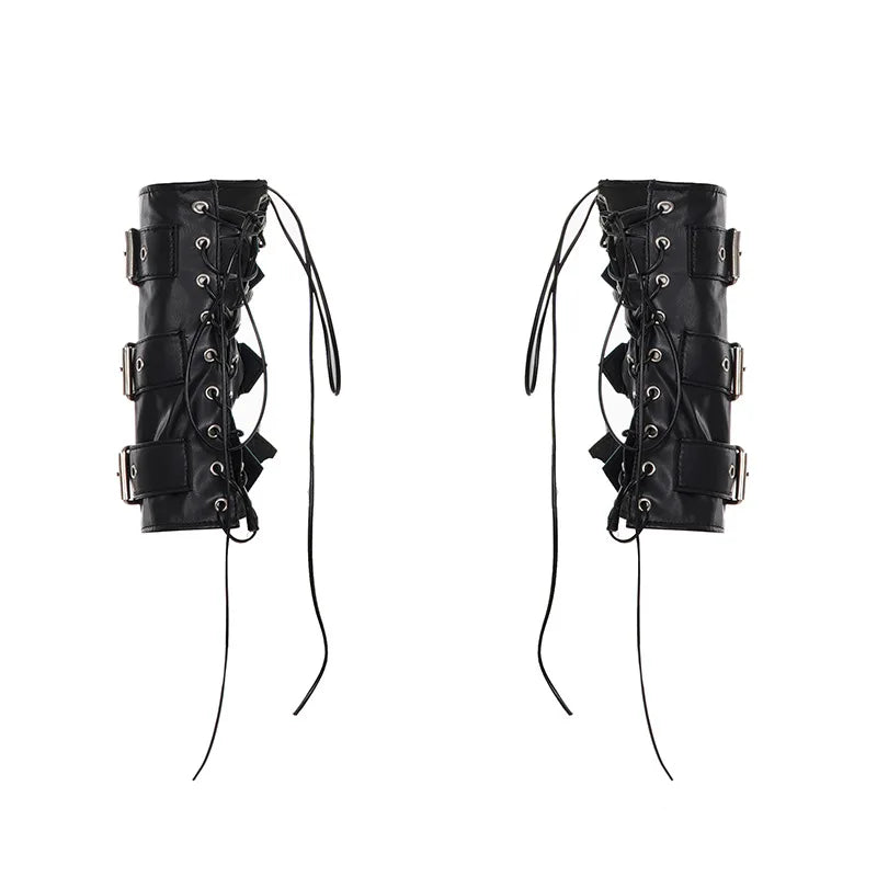 Visual Kei Black PU Leather Buckle Zip Corset Vest Top arm sleeves Shoptery