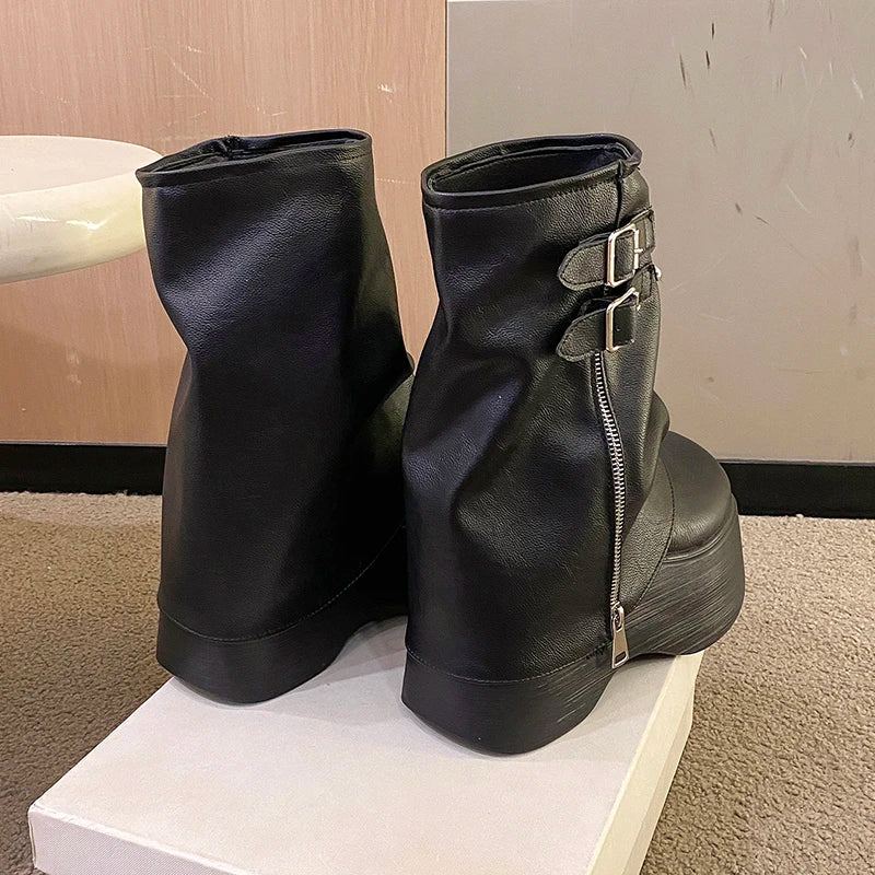 Visual Kei Black Platform Zip Buckle Ankle Boots Secondary image