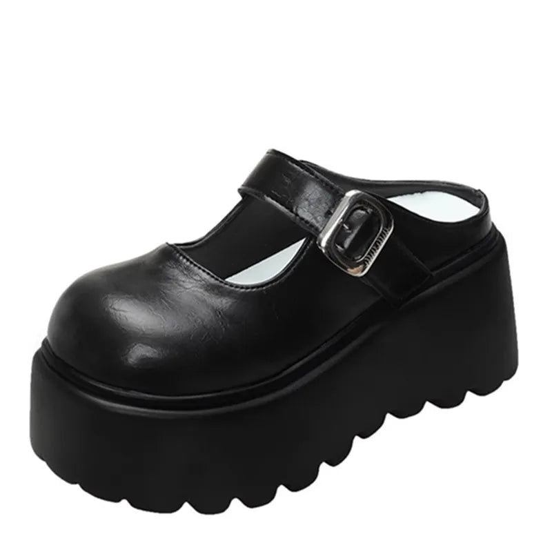 Dolly Platform Kawaii Slippers Black Shoptery