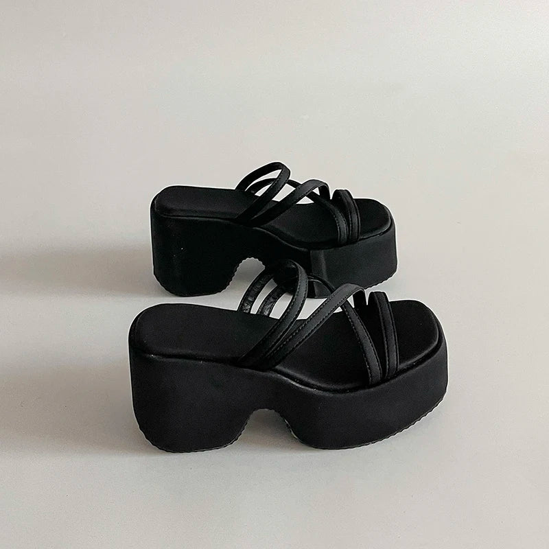 Jungle Stride Strappy Aesthetic Sandals black Shoptery