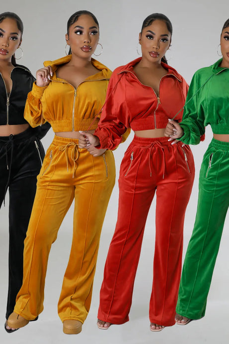 Women Elegant Fall Velour Club Two Piece Pant Sets