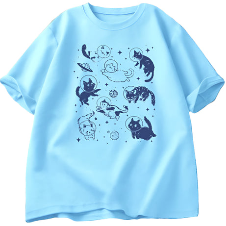Astronaut Kittens Aesthetic T-Shirt SKY BLUE Shoptery