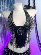 Visual Kei Skull Spike Studded PU Leather Corset Vest with Chains Shoptery