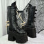 Visual Kei Black Platform Lace-Up Boots with Bat Buckle Straps black Shoptery